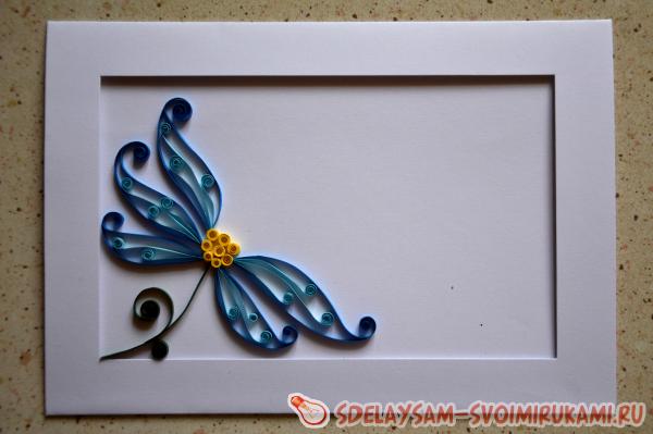Квиллинг открытка Бабочка на цветке