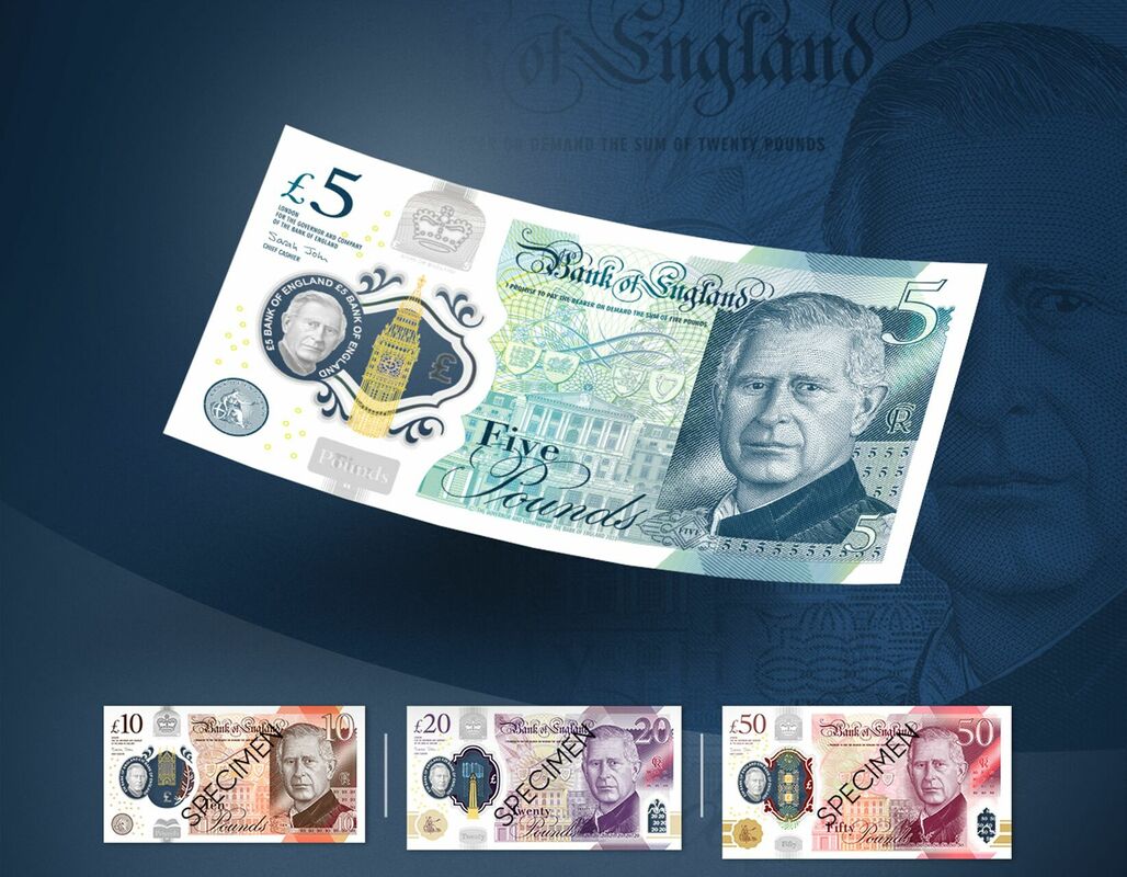 Образец новых банкнот.  Фото: Банк Англии/AFP